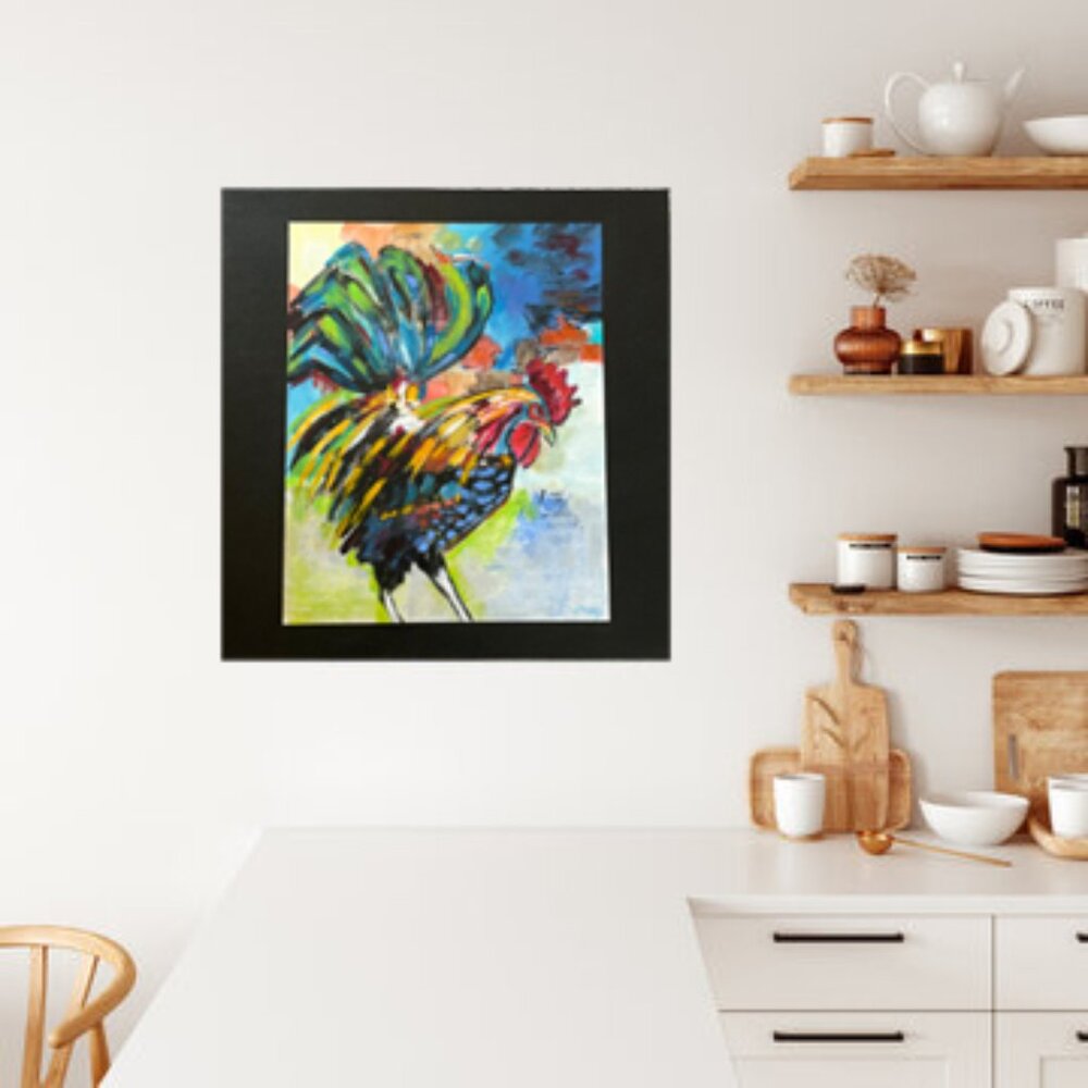 Original Painting Rooster Kitchen Wall Art Decor on Canvas - Picture 3 of 4
